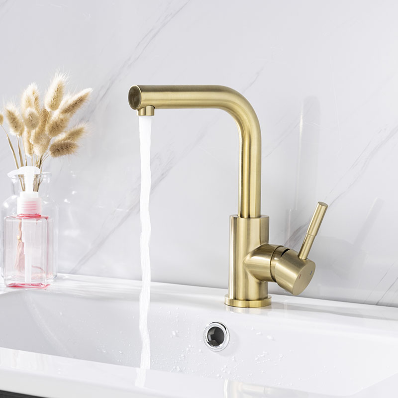 Stainless steel single handle brushed gold wet bar sink faucet