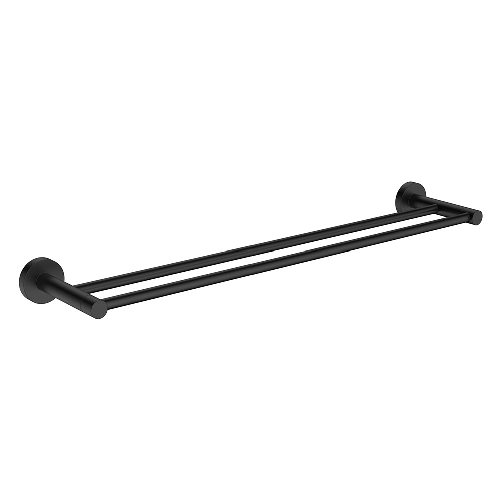 Wall mounted matte black double towel holder for bathroom