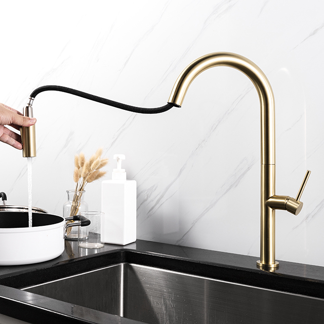 Details about   Kitchen Faucet Stainless Steel Sink Tap Single Handle Brushed Pull Out Sprayer 
