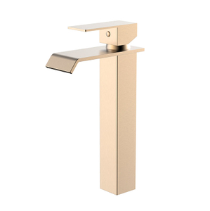 Rose gold single hole tall waterfall faucet for vessel sink