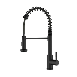 Commercial stainless steel matte black pull down kitchen faucet