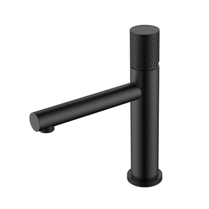 Stainless steel matte black round basin mixer tap with knurling handle
