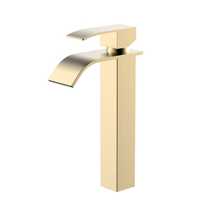 SUS304 brushed gold bathroom tall vessel bowl waterfall sink faucet