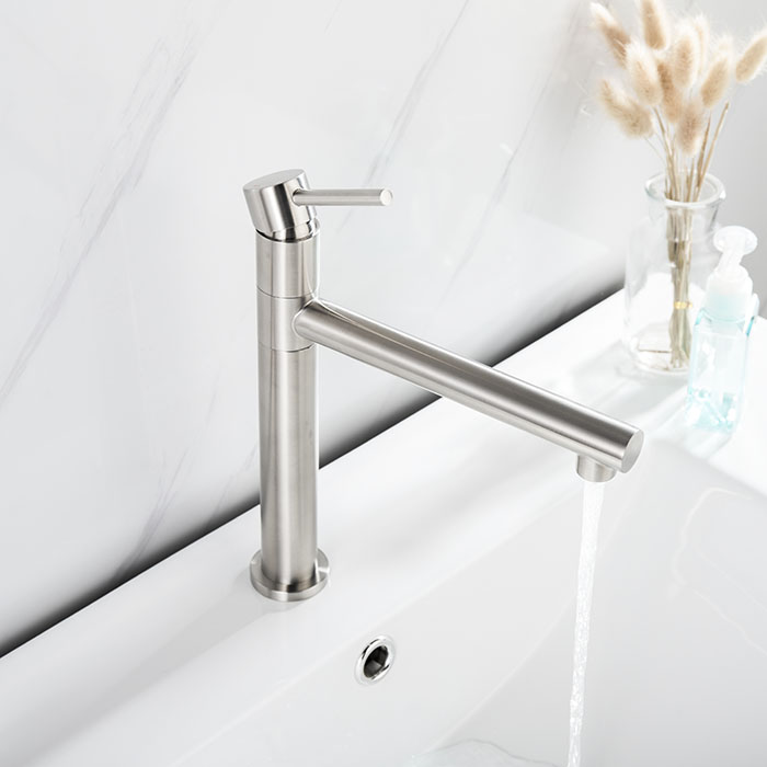Brushed stainless steel swivel vessel sink faucet