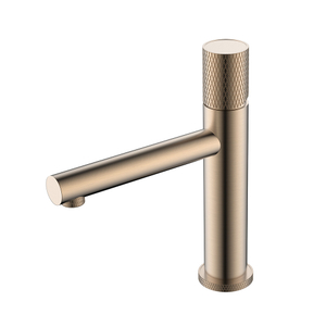 Stainless steel rose gold round basin mixer tap with knurling handle