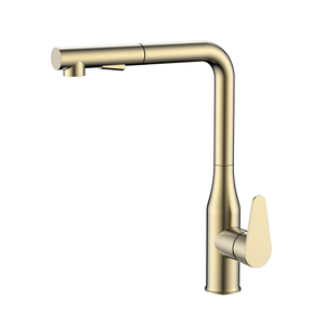 Brushed gold stainless steel kitchen mixer with pull out spray