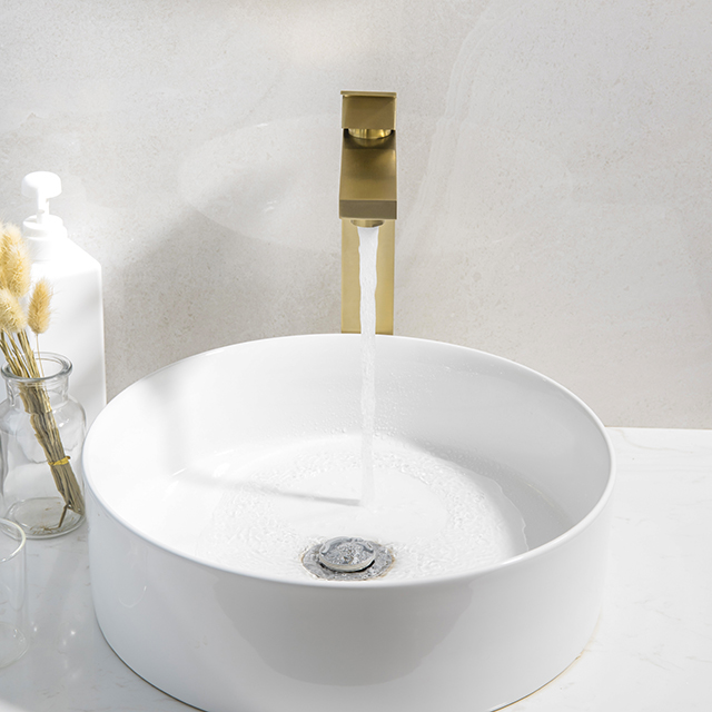 Brushed gold stainless steel vessel sink faucet