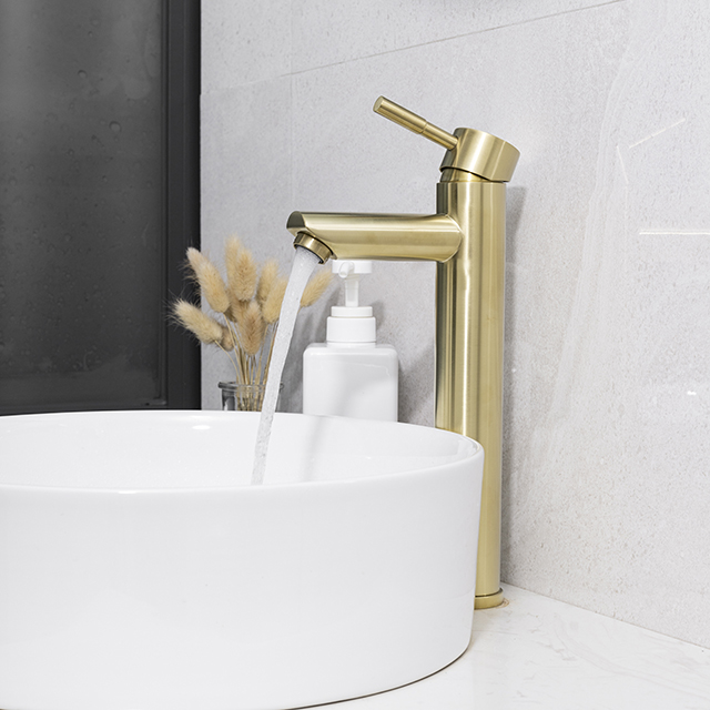 Stainless steel brush gold vessel bathroom faucet
