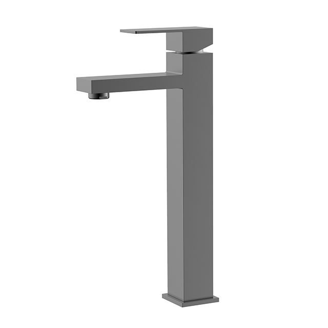 Gun metal single hole square tall vessel sink faucet
