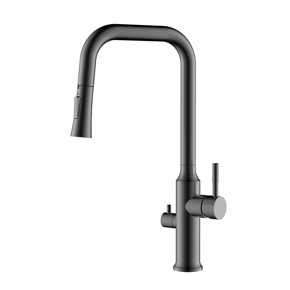 Gunmetal pull down kitchen mixer tap with dishwasher valve LANERDI