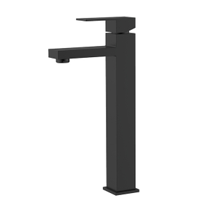 Matte black single hole square tall vessel sink faucet